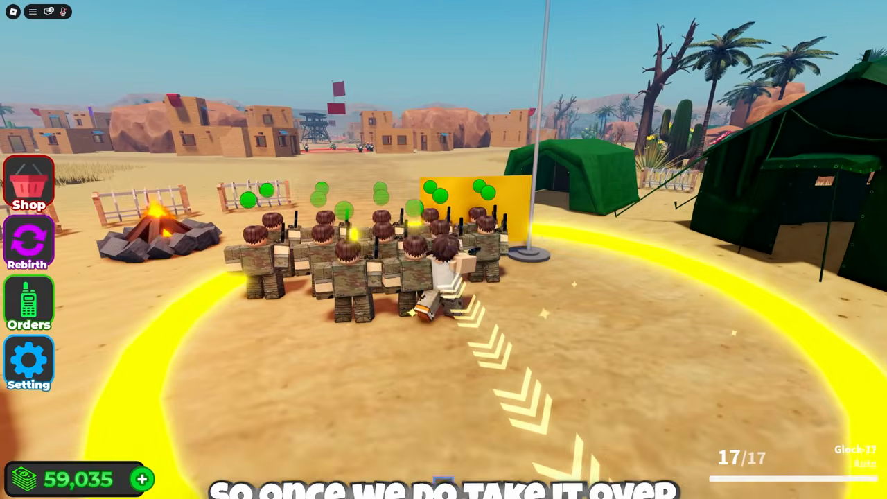 Squad capturing Tent Camp in a yellow ring