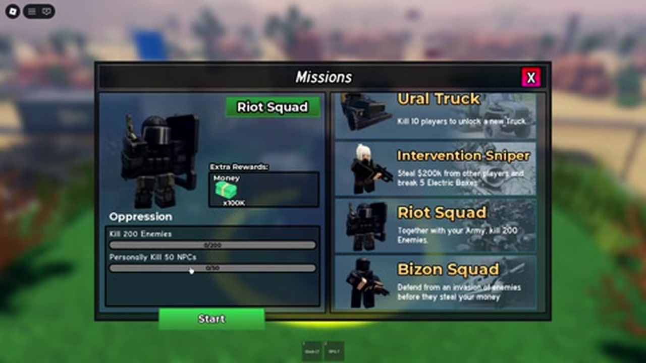Missions board showing Riot Squad Oppression